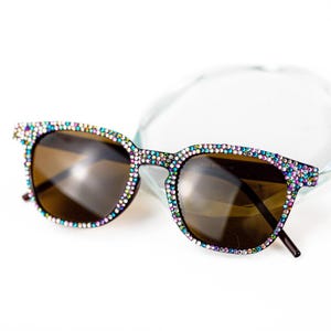 Bubblegum Rainbow Square Sparkle Sunglasses / Handmade Rhinestone Shades