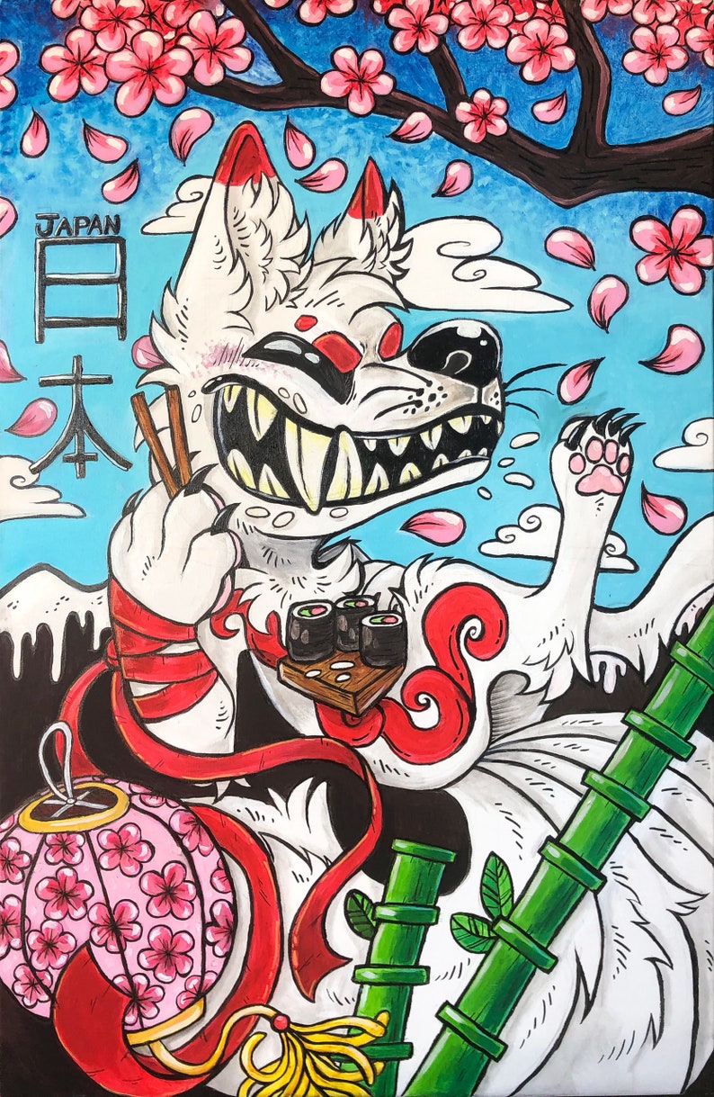 Large Painting KITSUNE JAPAN Etsy