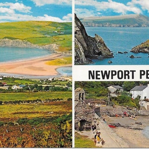 Newport, Pembrokeshire, Galles, Cartolina d'epoca, 1977, Spiaggia, Mare, Cartolina fotografica reale britannica usata