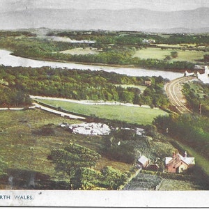 Stretto di Menai, Galles del Nord, Cartolina d'epoca, 1951, Cartolina britannica usata originale, Fiume, Ponti