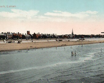 Lytham East Beach - 1918 - Lancashire Postcard - England - British Postcard - Coastal Scenic View - Windmill