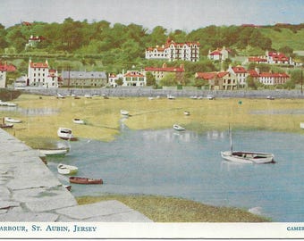 Vintage St Aubin Harbour Postcard, Jersey, Channel Islands, 1955