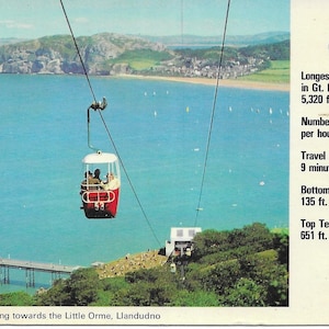 Gt Orme Cabin Lift, Llandudno, Conwy, Pays de Galles, carte postale vintage Real Photo, c1980, Little Orme, Pier, Mer, Carte postale britannique d’occasion authentique