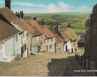 Gold Hill, Shaftesbury, Dorset, England, Vintage Real Photo Postcard, 1970's, Ephemera, rppc, Genuine Unused British Postcard