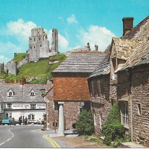Corfe Castle, Swanage, Dorset, England, Vintage Real Photo Postcard, 1960s/1970s, Ephemera, RPPC, Genuine Unused British Castles Postcard