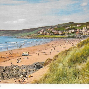 Woolacombe Sands, Devon, Inglaterra, Postal vintage, 1984, Genuine Real Photo UK Postcard, Seaside, Beach