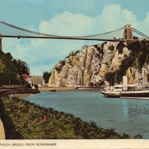 Puente colgante de Clifton desde Rownham, Bristol, Inglaterra Postal antigua, década de 1950, Postal británica usada