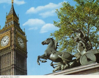 Big Ben and Bodicea Statue, London, England Vintage Postcard, Genuine Unused British Picture Postcard