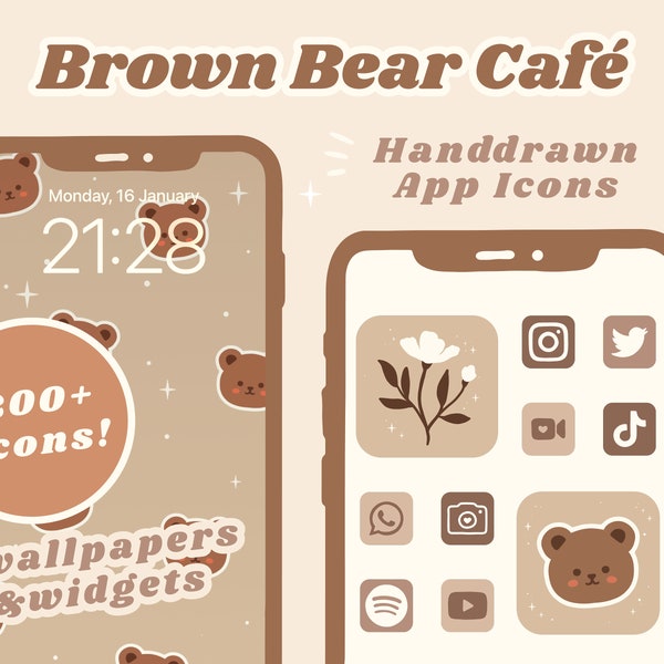 Brown Bear Café iOS16 App Icons | Handdrawn | Homescreen Icons | Widget Wallpapers | JuliesIconCafe