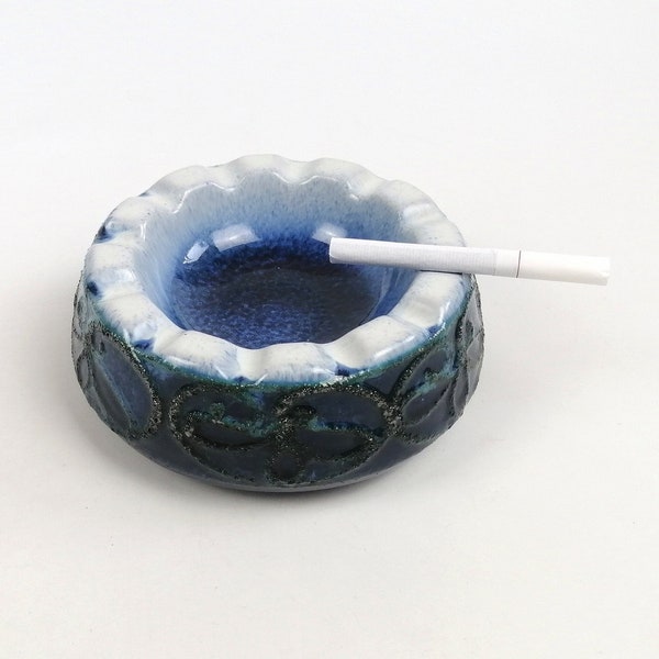 Blue Vintage Glazed Ceramic ASHTRAY 1980 - 1990 Accessory for smokers or Collectors