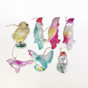 Adornos de cartón laminado vintage para árbol de Navidad, juguetes de decoración retro navideña: loro, urogallo, pollo y muñeco de nieve, 1950-1970, Año Nuevo soviético N.º 1