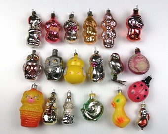 Vintage Glass Christmas Tree Toys Xmas Ornament Retro Decoration - Dog, Monkey, Poodle, Cat, Owl, Bird, Duckling, Ladybug, Snail 1950 - 1970