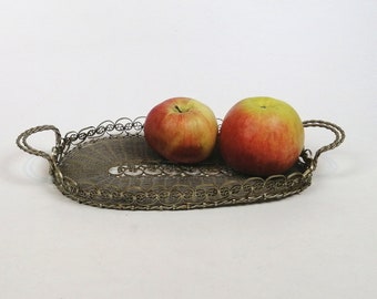 Antique Metal Filigree TRAY for Fruit or Sweets, Interior Decor, Decorative Tray of Wire with Patina