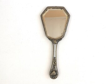 Antique Hand Mirror Vintage Vanity with Iron Handle Vintage Beauty Hand Held Mirror