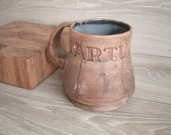 Ceramic Beer Mug TARTU with Handle Made in Estonia Bear Stein Dimple Beer Tankard