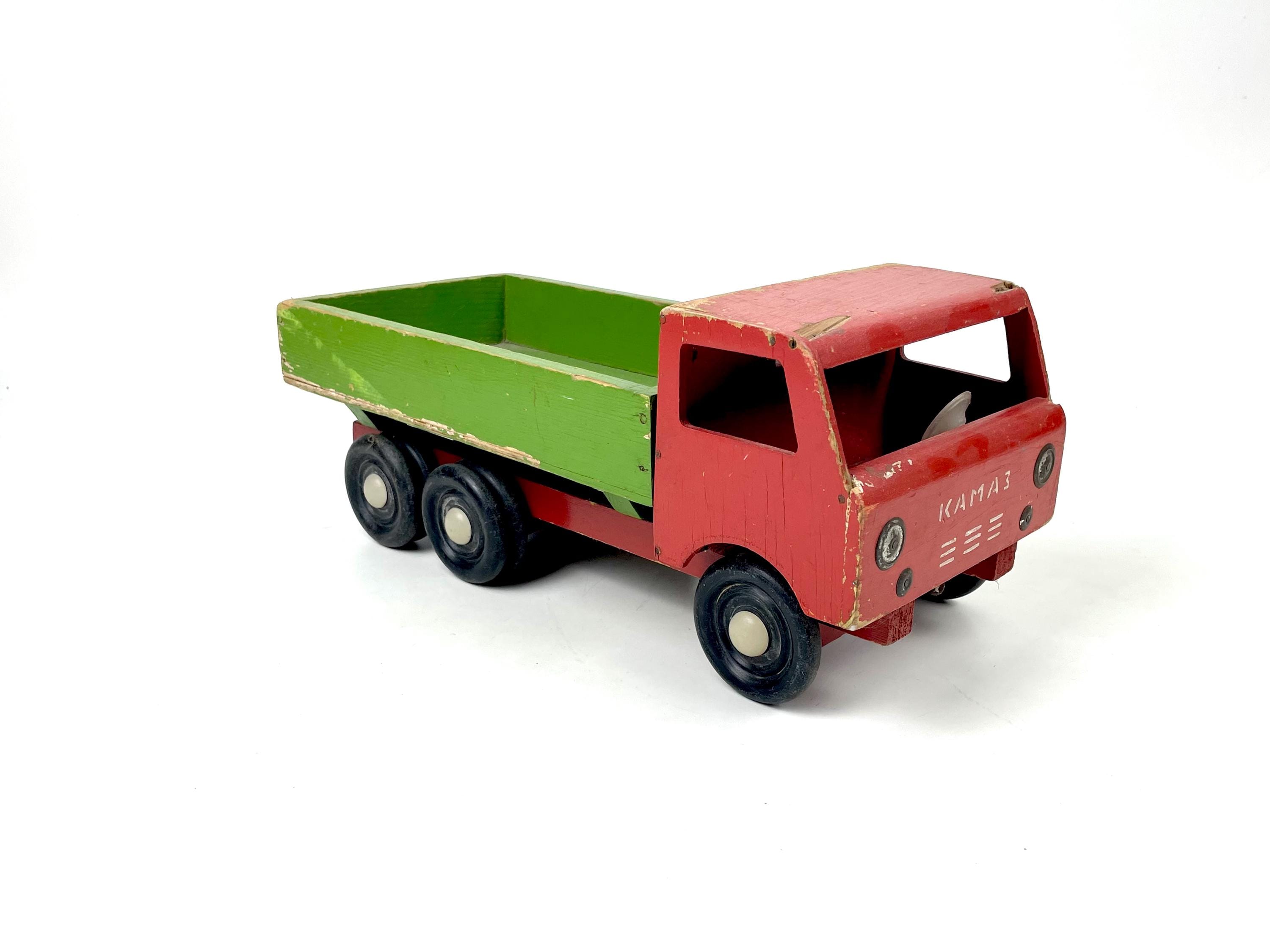 1960's Large Wooden Toy Truck "KAMAZ" from USSR Soviet Vintage Car Vehicles Rare Collectible Toy For Childrens And Collectors