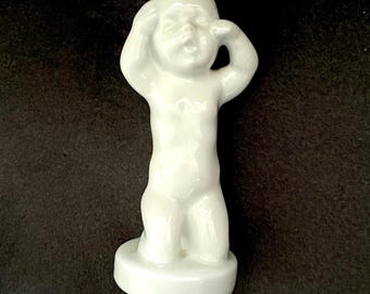 Vintage Ceramic Child Figurine 12.5 cm – Emotional Kids Statue, White Child Sculpture – Made in Taiwan, Nursery Decor Collectible