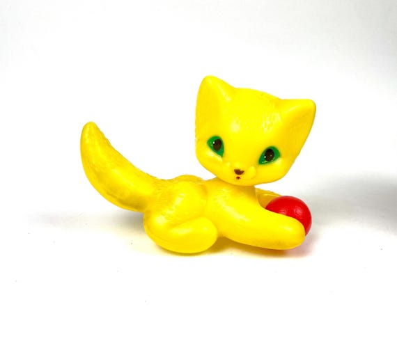 Vintage USSR Plastic Cat Toy With Ball, Soviet Era Children's Toy