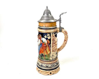 Vintage SWITZERLAND Ceramic Beer Stein with Lid & Music Box