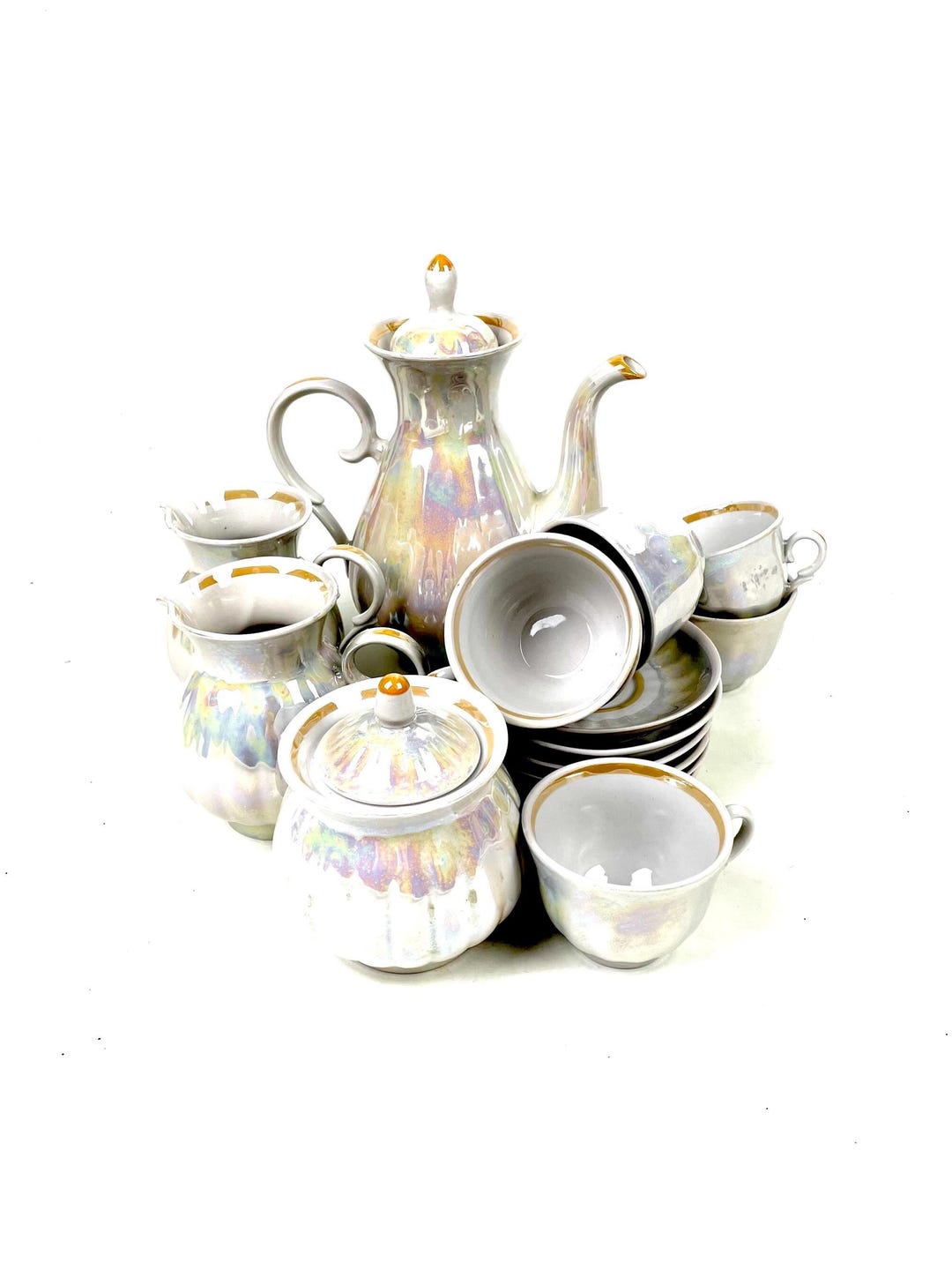 Vintage Porcelain Coffee / Tea Set USSR 1970 - 2000 Mother of Pearl ...
