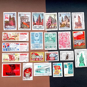 ソ連のヴィンテージ切手セット（1960～1980年）、ソ連のオリジナル切手収集品ロット – 22枚の切手 – 歴史、建築、プロパガンダアート