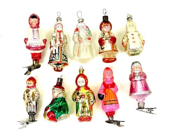 Vintage Glass Christmas Ornament: Little Red Riding Hood, Santa, Snow Maiden (1950-1970s)