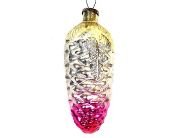 Vintage Thick Glass BIG Christmas Ornament Retro Decoration Xmas Glass Toys - Fir Cone 1960 Pinecone