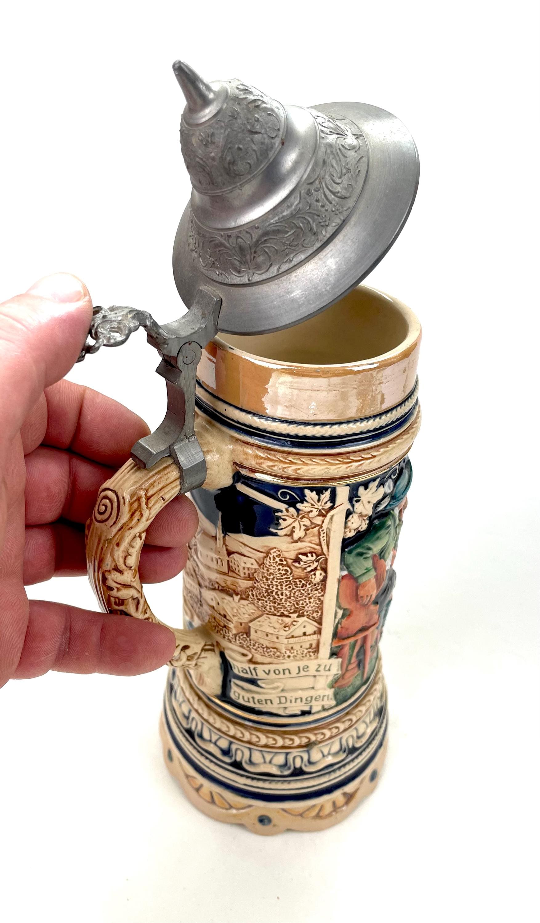ヴィンテージ スイス 陶器製ビールジョッキ 蓋付き オルゴール付き