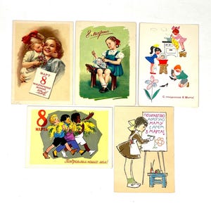 Vintage Original Postcards 1960 USSR Post Paper Card For Collection International Women&#39;s Day - March 8