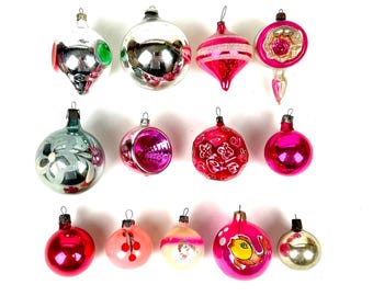 Vintage kerstversieringen uit de USSR (jaren 1950-1980) – Sovjet-glazen kerstboomversieringen – Retro kerstverzamelobjecten, bubbels, bessen, lantaarn - lamp