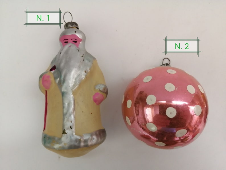 vintage Verre Arbre de Noël Jouets Soviétique URSS Ornement de Noël Rétro Décoration Jouets en verre Chat Père Noël Gland Héros des contes de fées 1960 image 4