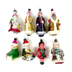 Vintage USSR Glass Christmas Ornament: Santa Claus, Snow Maiden