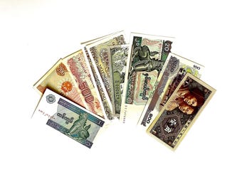 ORIGINAL Paper Money Nepal, Vietnam, Myanmar, Cambodia, China 1980 - 2001 Various Banknotes - Rupees, Đồng, Kyat, Riels, Jiao