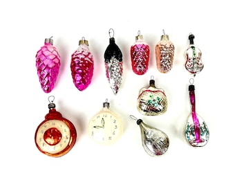 ヴィンテージガラスオーナメント2個セット - ソビエトクリスマスツリー