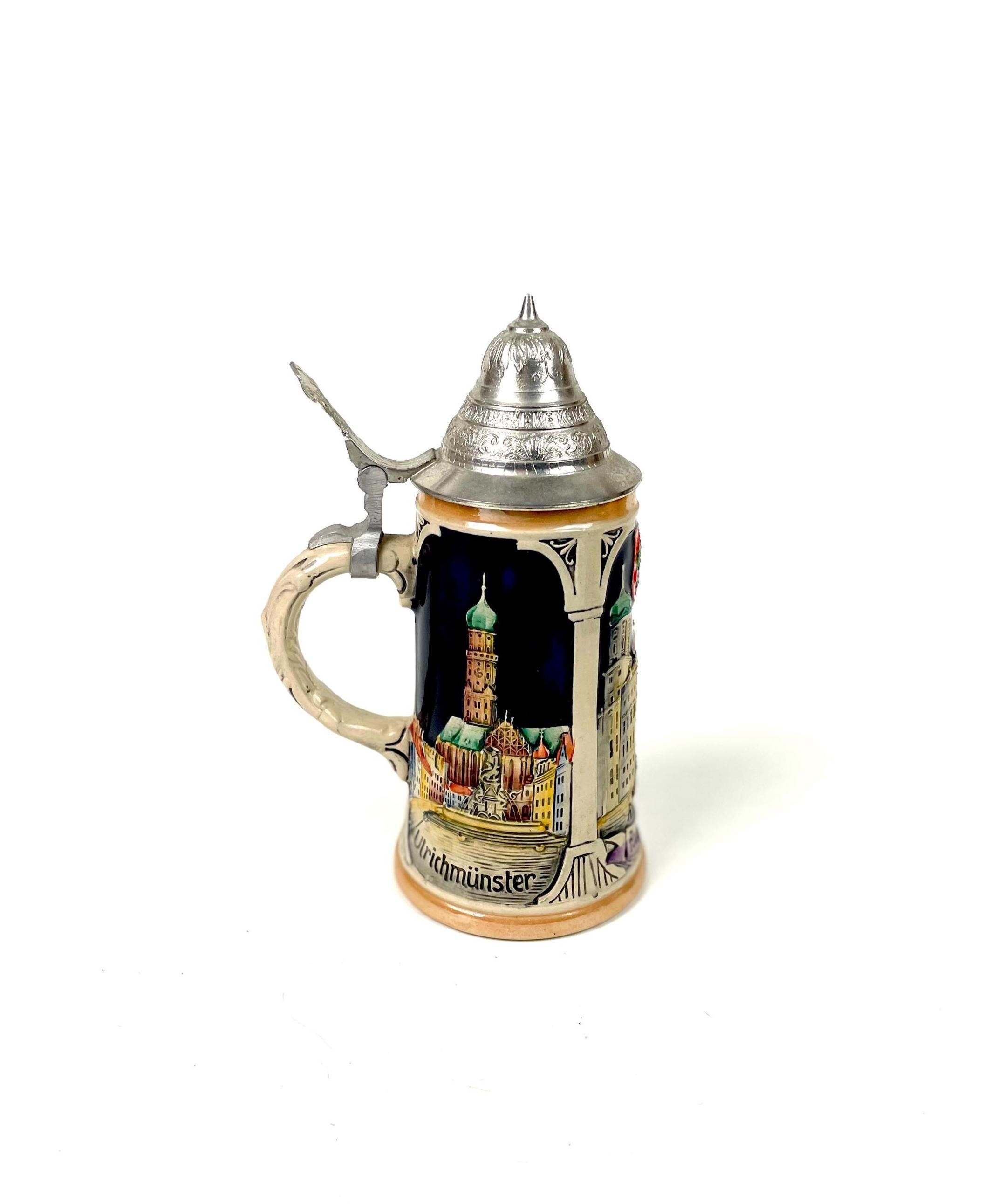Vintage Gerzit Beer Stein West Germany Ceramic Mug With Lid, 1960s