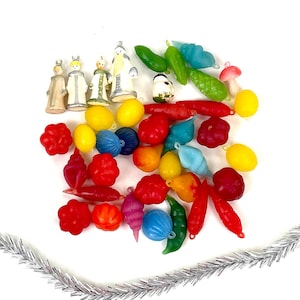 Vintage Mini Plastic Christmas Ornaments - 1970s Retro Xmas Tree Toys (39pcs