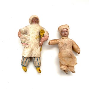 Antique Paper Mache Christmas Ornaments: Retro Cook and Assistant, 1930s-40s