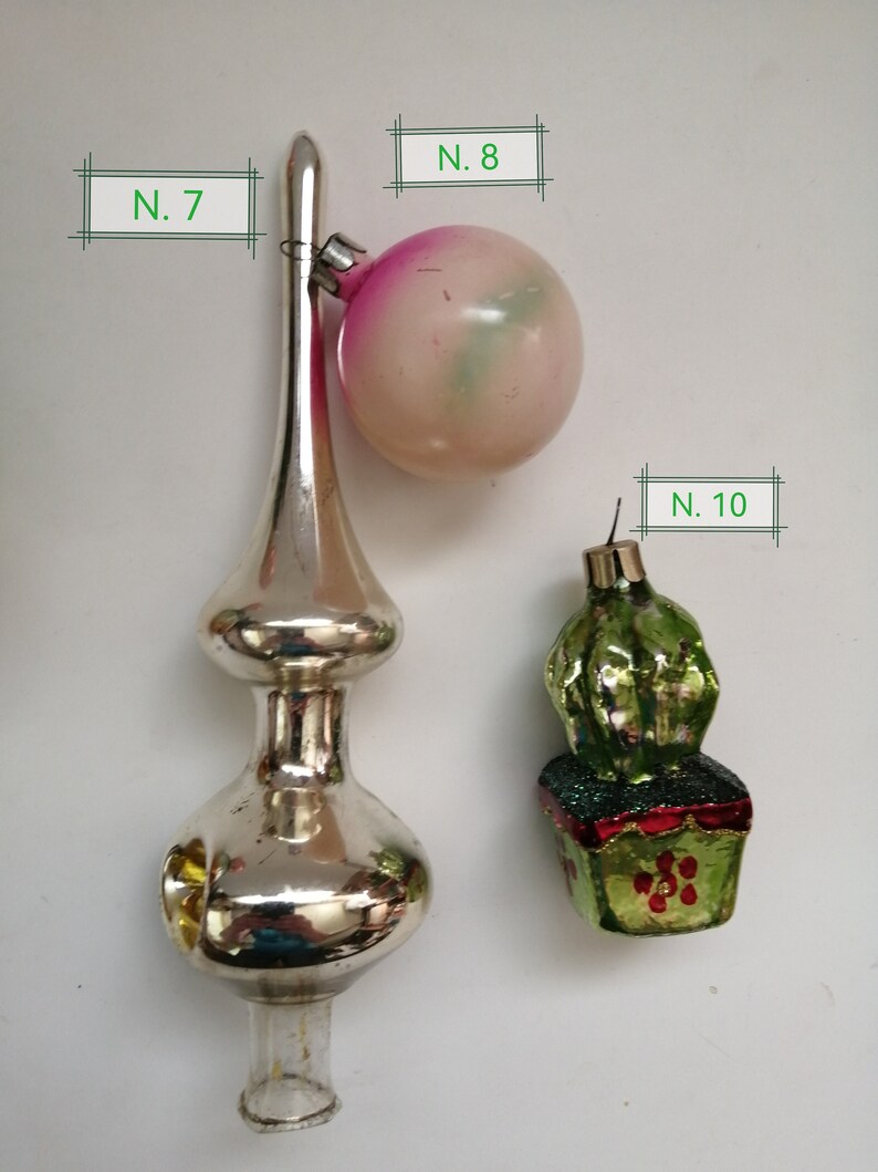 vintage Verre Arbre de Noël Jouets Soviétique URSS Ornement de Noël Rétro Décoration Jouets en verre Chat Père Noël Gland Héros des contes de fées 1960 image 7