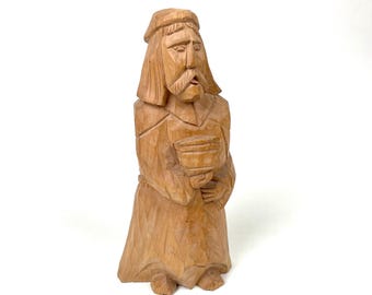 Hand Carved Wooden Man Figurine 24 cm, Rustic Folk Art Sculpture, Vintage Wooden Carving, Handcrafted Wooden Statue, Rustic Home Decor, Gift