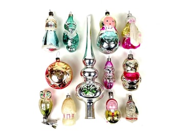 Vintage ornament, glasprydnad, julgranstoppning, jul, Sovjetunionen nyår Diverse dekorationer 1950-1970 Uggla, krokodil, matrioshka, sol