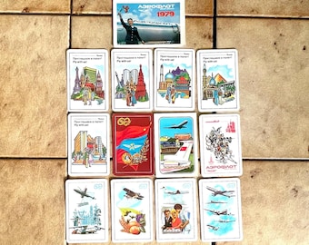 Calendarios de bolsillo antiguos de Aeroflot: temática de la aviación soviética, 1979-1986 (juego de 13)