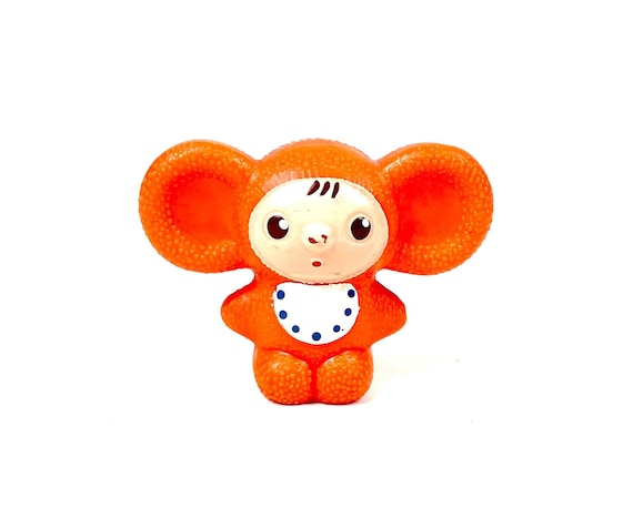 Cheburashka, Vintage Soviet Small Plastic Toy, 1970 USSR Figurine