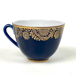 Vintage Lomonosov Porcelain Tea Cup: &quot;Night&quot; Cobalt USSR, 1970s