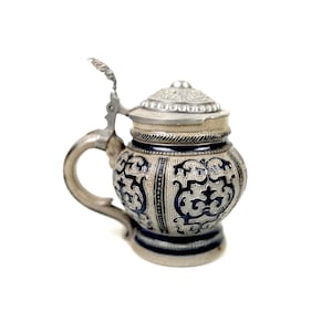 Vintage Stoneware Beer Stein: Blue Gray Ceramic Mug, Made in Germany