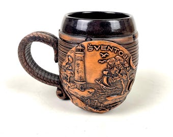 Vintage Lithuanian Ceramic Beer Stein Šventoji Beer Mug