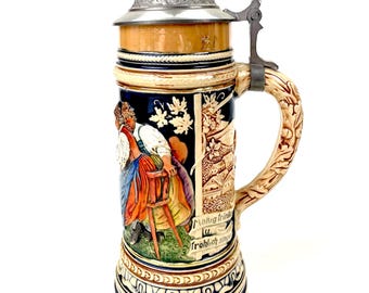 ヴィンテージ スイス 陶器製ビールジョッキ 蓋付き オルゴール付き