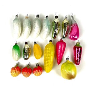 Vintage Ornaments, Glass Ornament, Christmas Tree Toys, Xmas, USSR Happy New Year Decorations 1960 Cucumber, Carrot, Strawberry, Corn, Apple