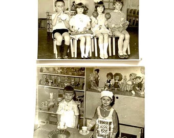 Vintage Real Original Photo USSR Kindergarten : Children play Instruments, Shelves with Toys 1970 - 1980