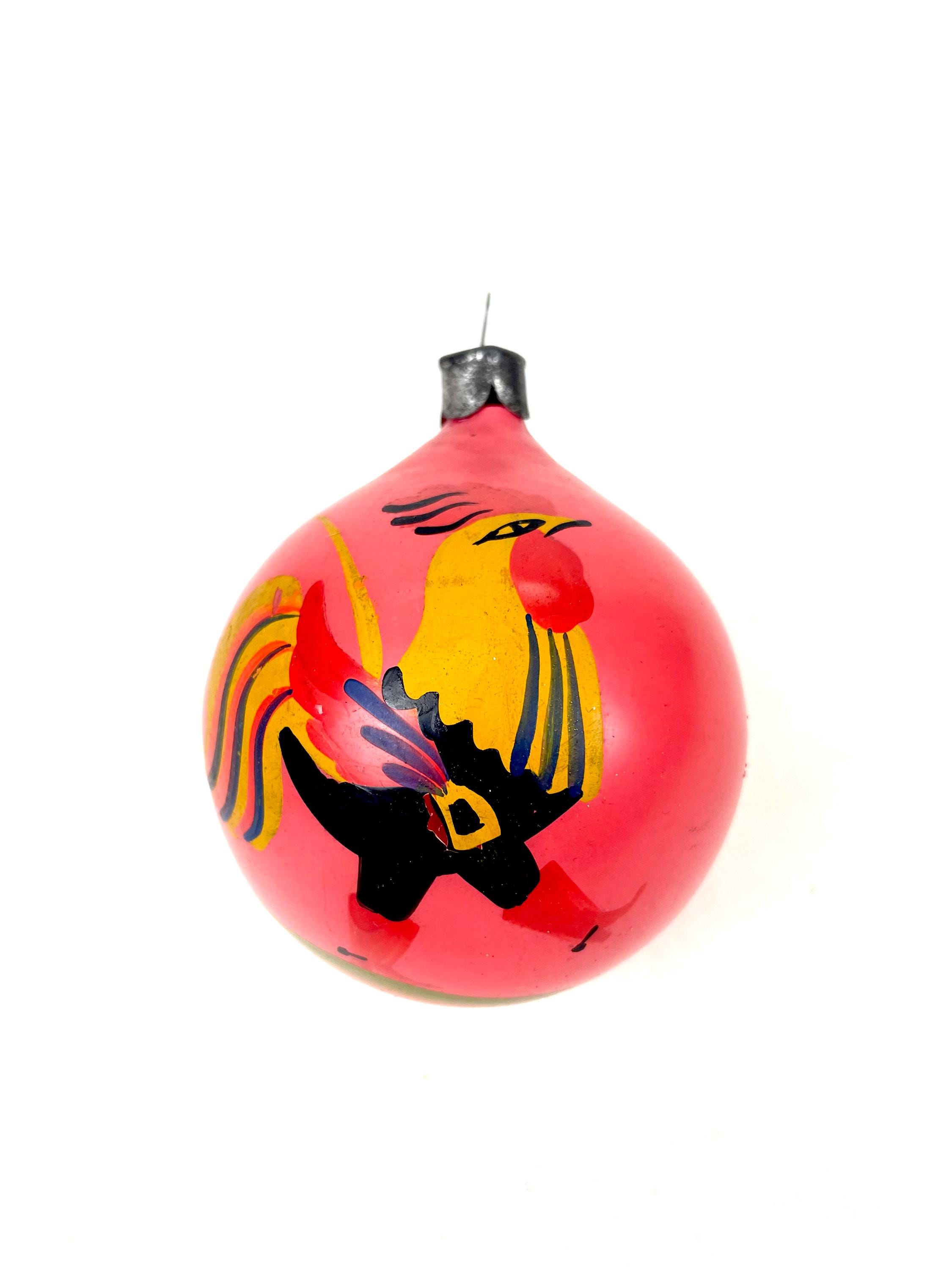 ROOSTER ヴィンテージガラスクリスマスツリーおもちゃ厚いガラス赤い