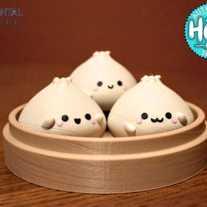 Kawaii Dim Sum in Basket | Kawaii Happy Bao 3D Printed Figurines | Desk Toy